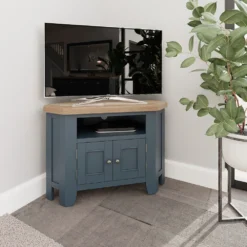 Wessex Smoked Oak Blue Painted Corner TV Unit