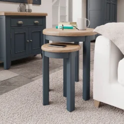 Wessex Smoked Oak Blue Painted Round Nest Of Tables