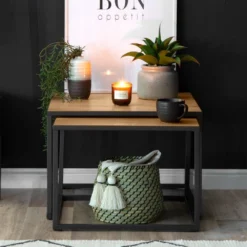 Urban Industrial Oak Square Large Nest Of Tables