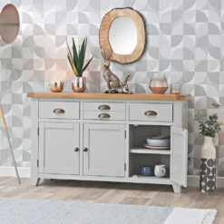 Hampshire Grey Painted Oak 3 Door Large Sideboard