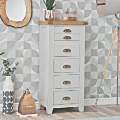 Hampshire Grey Painted Oak 5 Drawer Tallboy