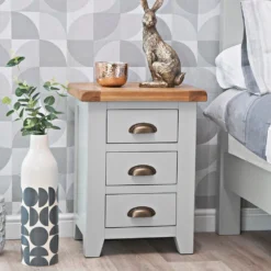Hampshire Grey Painted Oak Large 3 Drawer Bedside Table