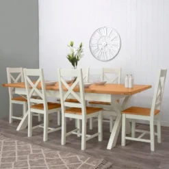 Hampshire Ivory Painted Oak 1.8m Cross Leg Extending Dining Table
