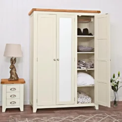 Hampshire Ivory Painted Oak Triple Wardrobe With Mirror