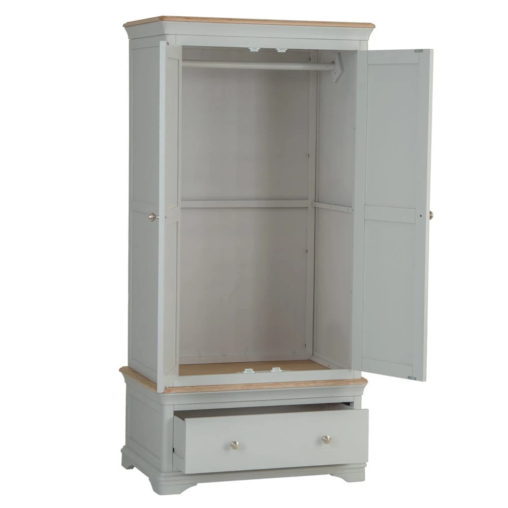 Ashbourne Grey Painted 2 Door Wardrobe With Drawer 3 Ashbourne Grey Painted 2 Door Wardrobe With Drawer - Image 3
