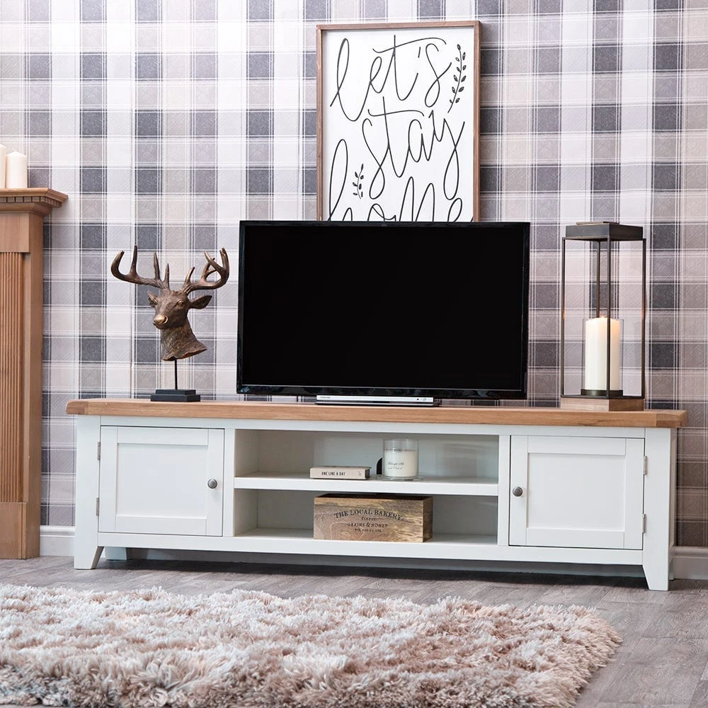 Hampshire White Painted Oak Extra Large TV Unit 1 Hampshire White Painted Oak Extra Large TV Unit