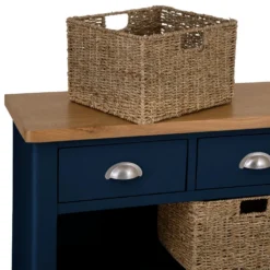 Rutland Blue Painted Oak 3 Drawer 6 Wicker Basket Cabinet -Furniture Specialty Store img 7185