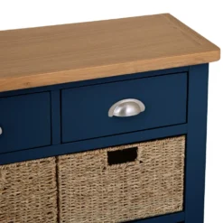 Rutland Blue Painted Oak 3 Drawer 6 Wicker Basket Cabinet -Furniture Specialty Store img 7189