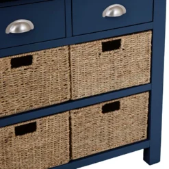 Rutland Blue Painted Oak 3 Drawer 6 Wicker Basket Cabinet -Furniture Specialty Store img 7190