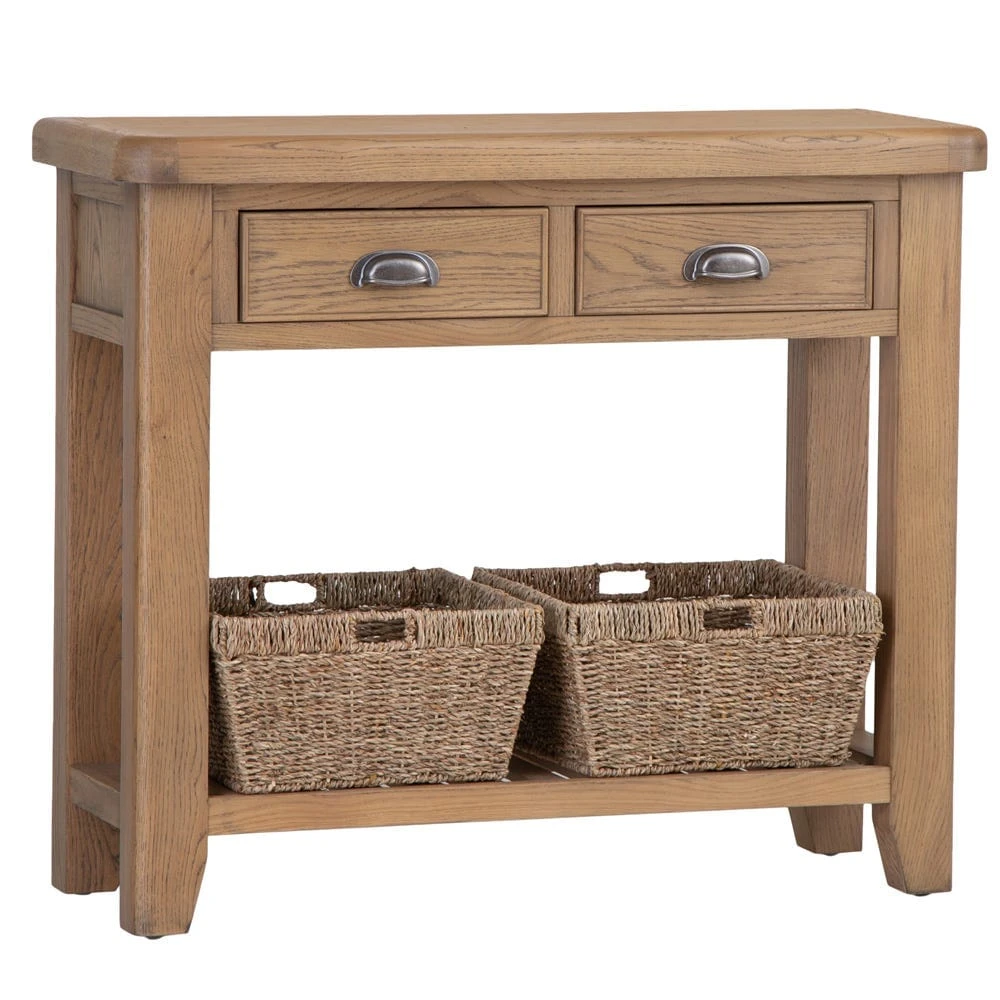 Wessex Smoked Oak Console Table With Wicker Baskets 2 Wessex Smoked Oak Console Table With Wicker Baskets - Image 2