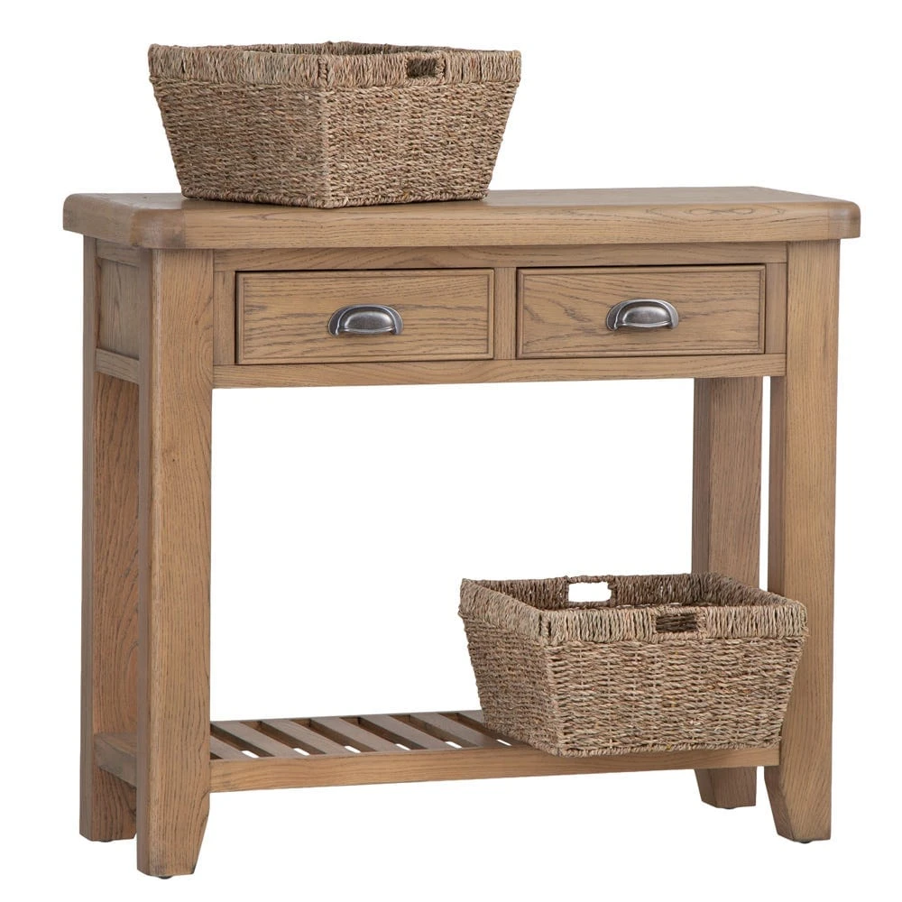 Wessex Smoked Oak Console Table With Wicker Baskets 7 Wessex Smoked Oak Console Table With Wicker Baskets - Image 7