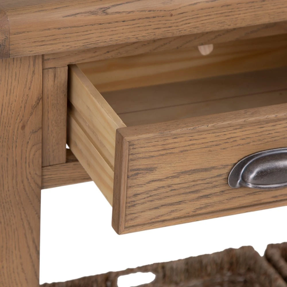 Wessex Smoked Oak Console Table With Wicker Baskets 8 Wessex Smoked Oak Console Table With Wicker Baskets - Image 8