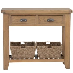 Wessex Smoked Oak Console Table With Wicker Baskets 24 Wessex Smoked Oak Console Table With Wicker Baskets -Furniture Specialty Store img 7780