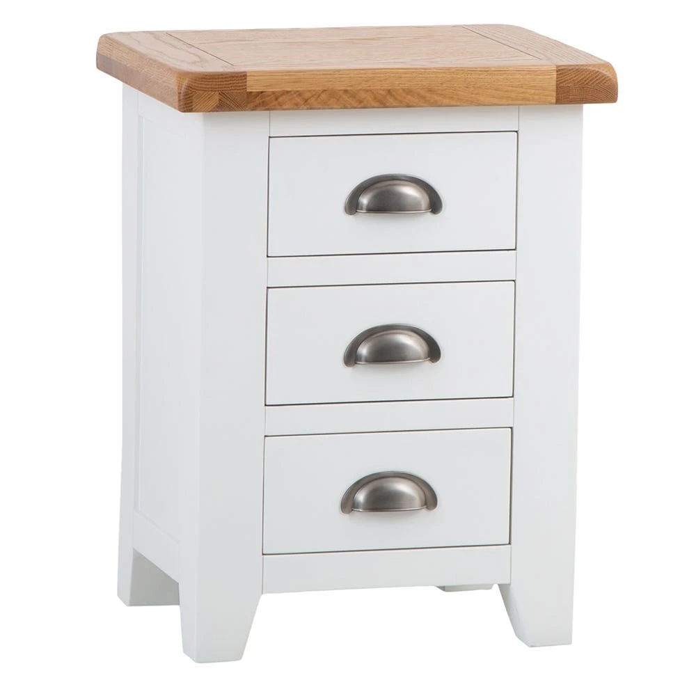 Hampshire White Painted Oak Large 3 Drawer Bedside Table 2 Hampshire White Painted Oak Large 3 Drawer Bedside Table - Image 2