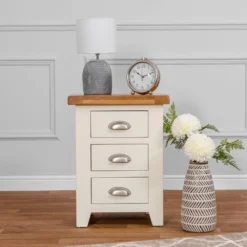 Hampshire Ivory Painted Oak Large 3 Drawer Bedside Table
