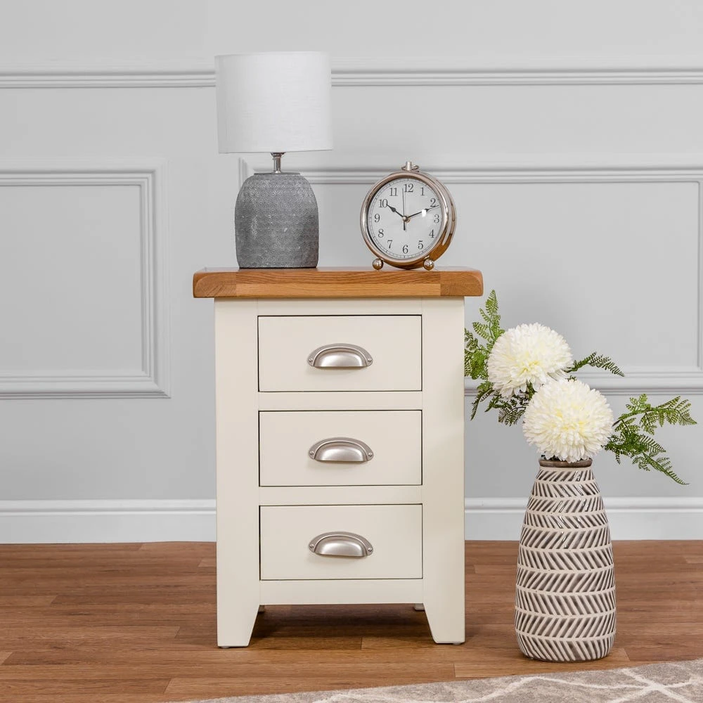 Hampshire Ivory Painted Oak Large 3 Drawer Bedside Table 1 Hampshire Ivory Painted Oak Large 3 Drawer Bedside Table