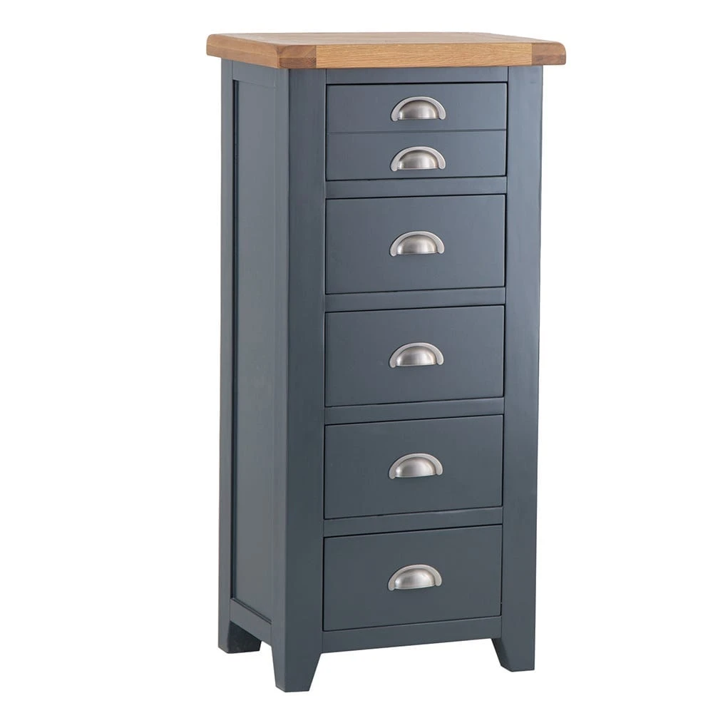Hampshire Blue Painted Oak 5 Drawer Tallboy 2 Hampshire Blue Painted Oak 5 Drawer Tallboy - Image 2