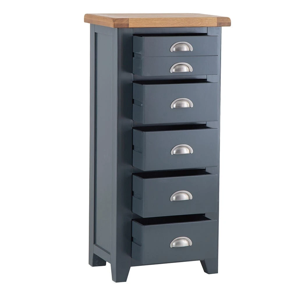 Hampshire Blue Painted Oak 5 Drawer Tallboy 3 Hampshire Blue Painted Oak 5 Drawer Tallboy - Image 3