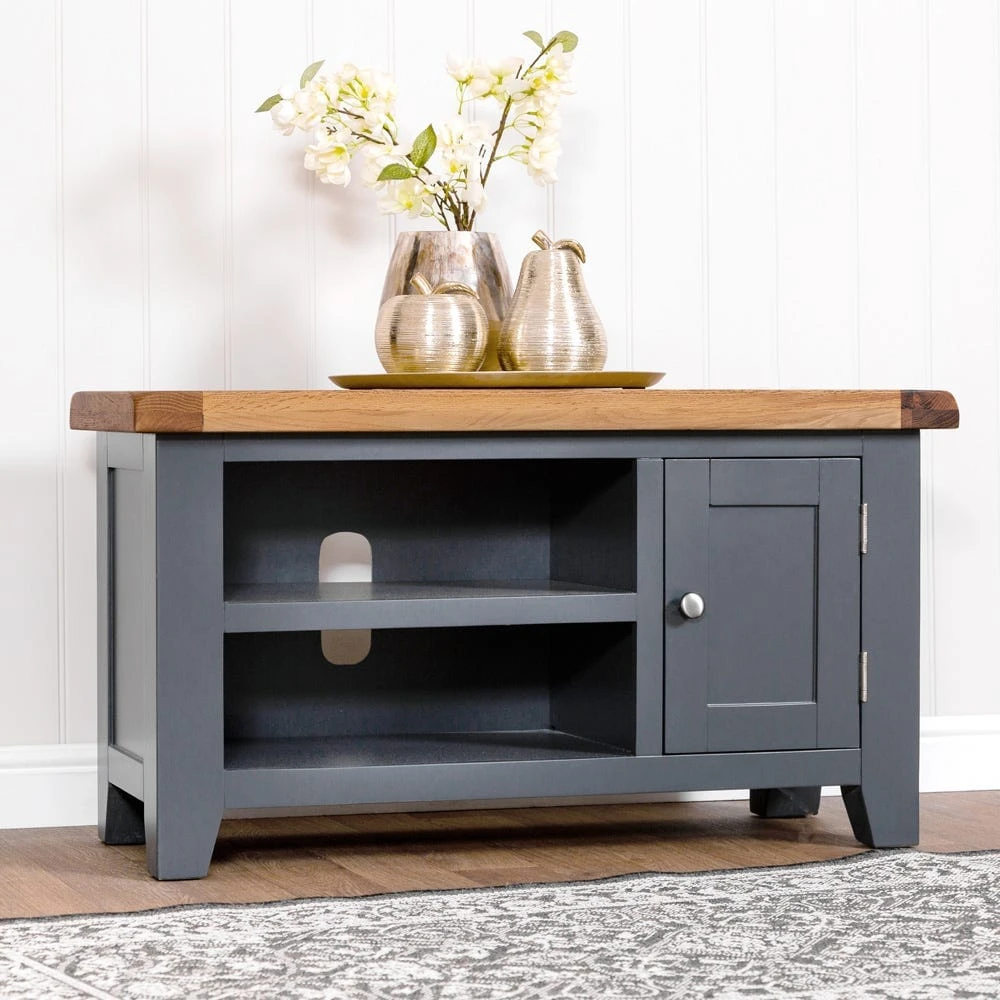 Hampshire Blue Painted Oak Small TV Unit 1 Hampshire Blue Painted Oak Small TV Unit
