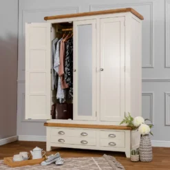 Hampshire Ivory Painted Oak 3 Door Wardrobe With Mirror
