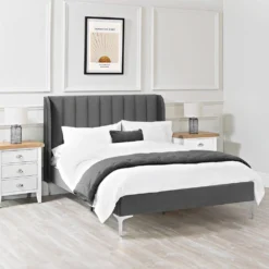 Soho King Size Bed Frame Grey Velvet