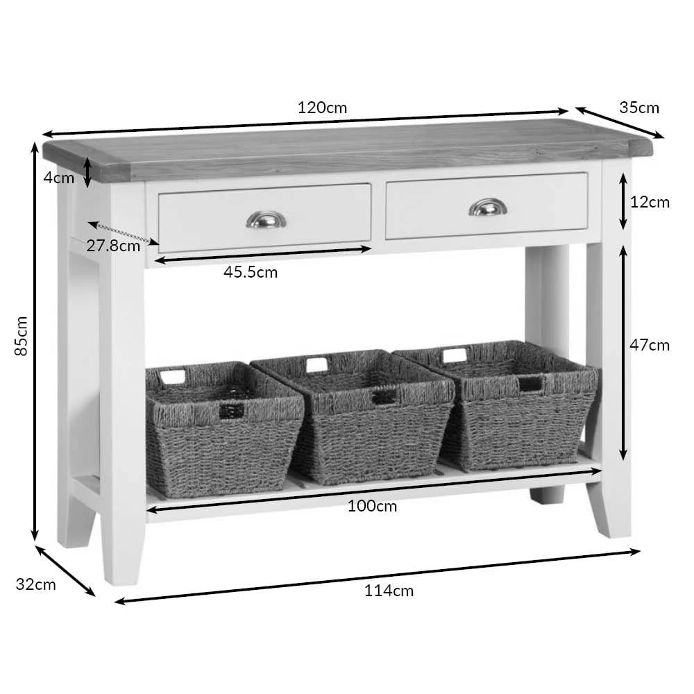 Suffolk Grey Painted Oak Large Console Table With Wicker Baskets 9 Suffolk Grey Painted Oak Large Console Table With Wicker Baskets - Image 9