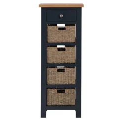Salisbury Blue Painted Oak 5 Drawer Tallboy With Wicker Baskets -Furniture Specialty Store lp 5dnb b 14