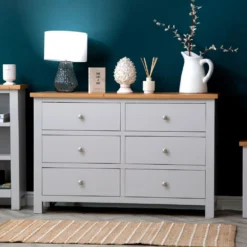 Salisbury Grey Painted Oak Chest Of 6 Drawers
