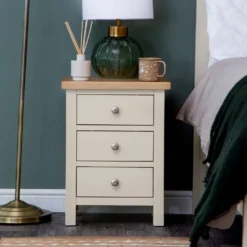 Salisbury Ivory Painted Oak 3 Drawer Bedside Table