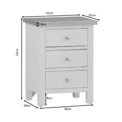 Salisbury Ivory Painted Oak 3 Drawer Bedside Table -Furniture Specialty Store lp bsc dims 1