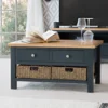 Salisbury Blue Painted Oak Coffee Table With Wicker Baskets