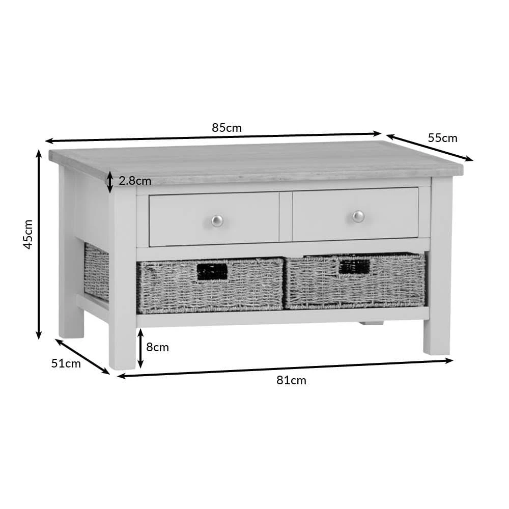 Salisbury Blue Painted Oak Coffee Table With Wicker Baskets 13 Salisbury Blue Painted Oak Coffee Table With Wicker Baskets - Image 13