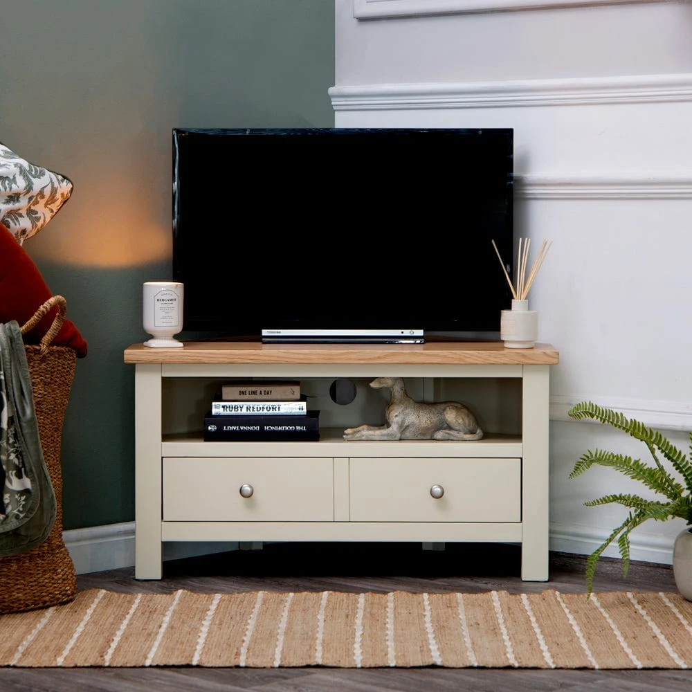 Salisbury Ivory Painted Oak Corner TV Unit 1 Salisbury Ivory Painted Oak Corner TV Unit