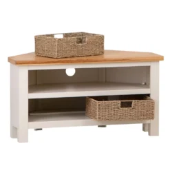 Salisbury Ivory Painted Oak Corner TV Unit With Wicker Baskets -Furniture Specialty Store lp ctvb c 2