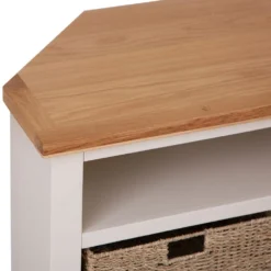 Salisbury Ivory Painted Oak Corner TV Unit With Wicker Baskets -Furniture Specialty Store lp ctvb c 4