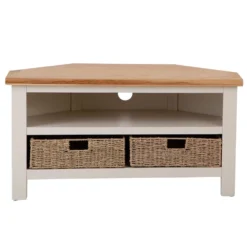 Salisbury Ivory Painted Oak Corner TV Unit With Wicker Baskets -Furniture Specialty Store lp ctvb c 8