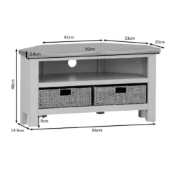 Salisbury Ivory Painted Oak Corner TV Unit With Wicker Baskets -Furniture Specialty Store lp ctvb dims 1