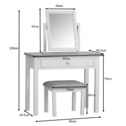 Salisbury Grey Painted Oak Dressing Table, Stool & Dressing Mirror -Furniture Specialty Store lp dt dims 2
