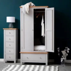 Salisbury Grey Painted Oak Double Wardrobe With Drawer