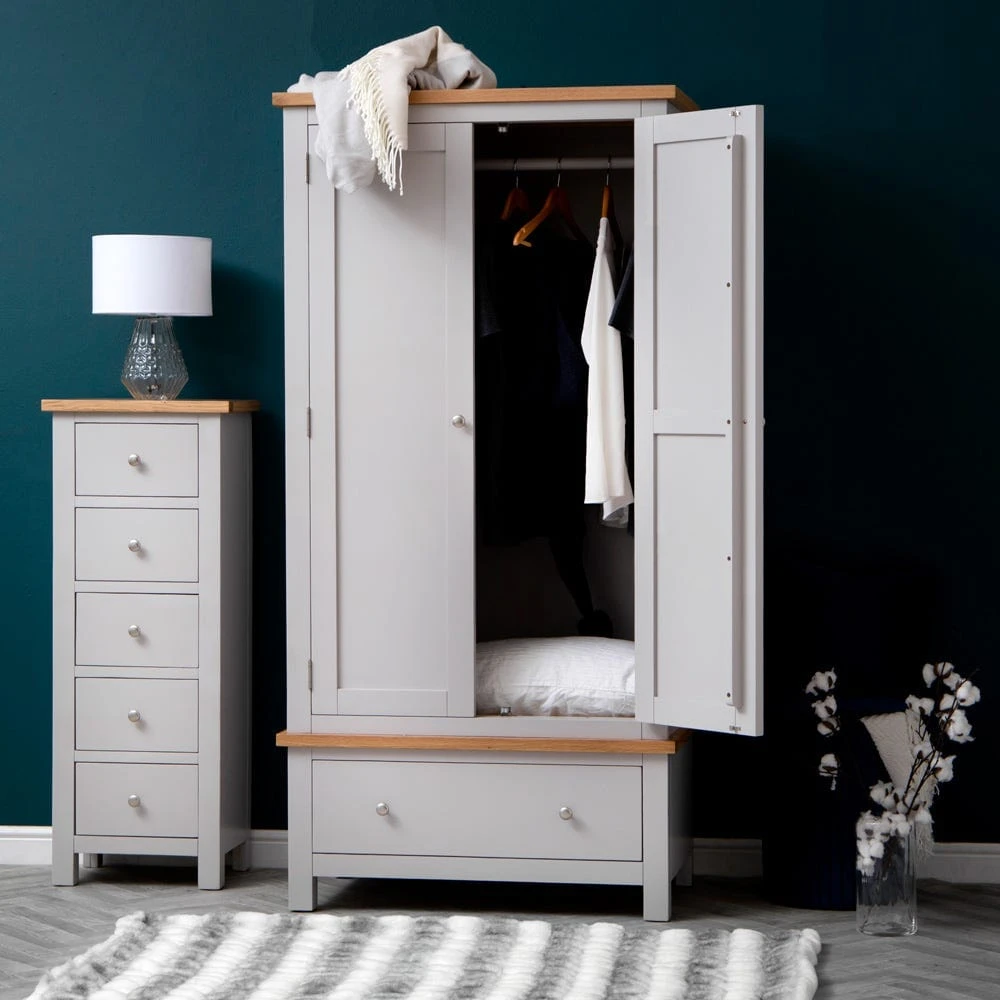 Salisbury Grey Painted Oak Double Wardrobe With Drawer 1 Salisbury Grey Painted Oak Double Wardrobe With Drawer