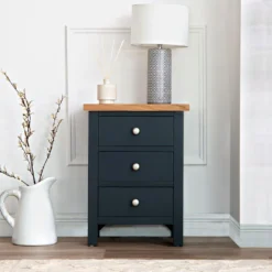Salisbury Blue Painted Oak 3 Drawer Bedside Table