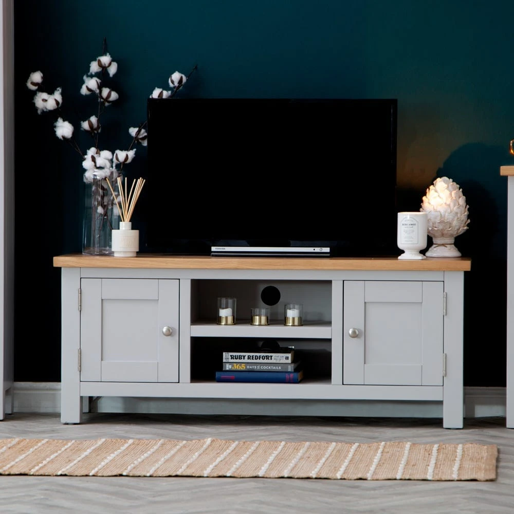 Salisbury Grey Painted Oak Large TV Unit 1 Salisbury Grey Painted Oak Large TV Unit