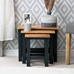 Salisbury Blue Painted Oak Nest Of 3 Tables