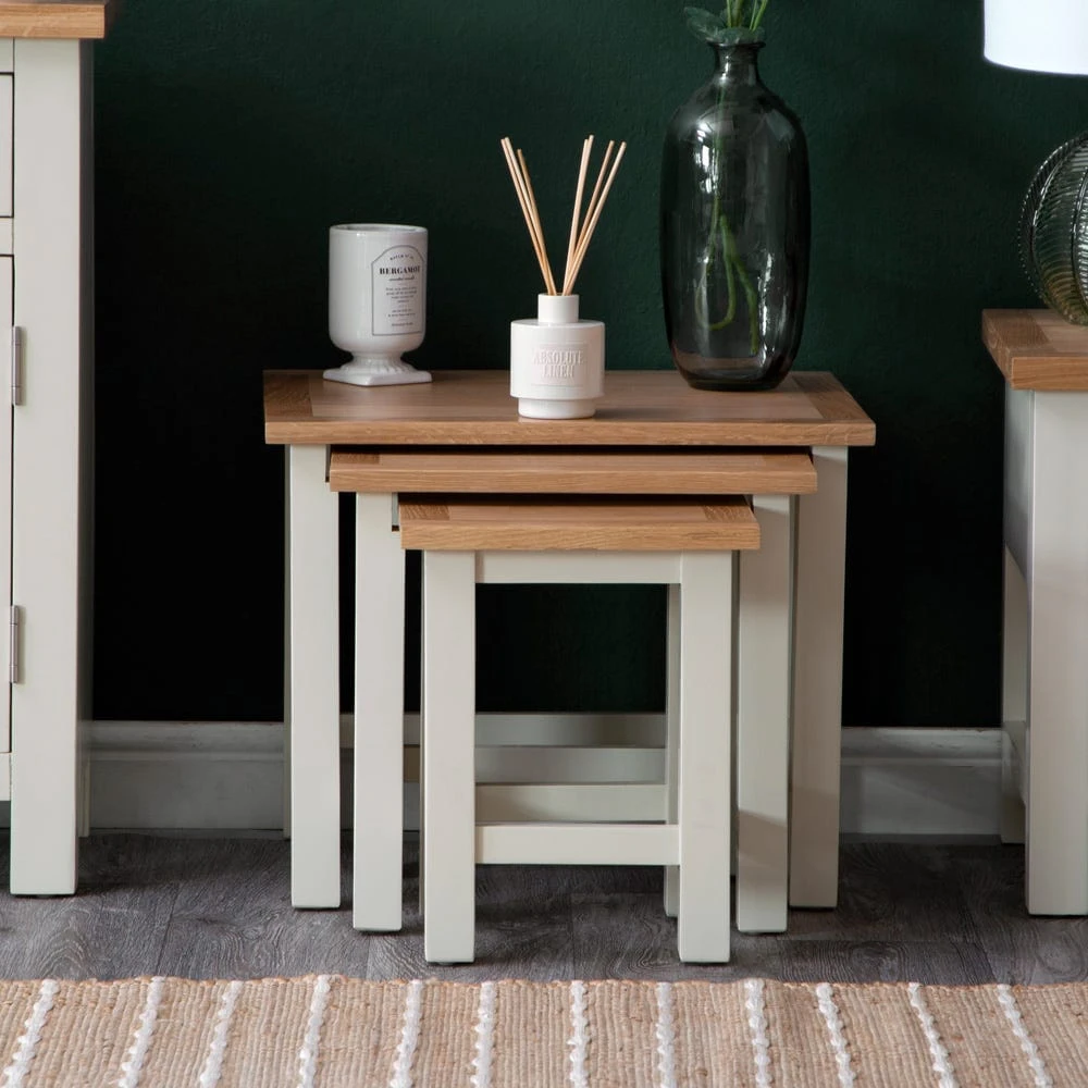 Salisbury Ivory Painted Oak Nest Of 3 Tables 1 Salisbury Ivory Painted Oak Nest Of 3 Tables