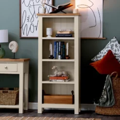 Salisbury Ivory Painted Oak Small Narrow Bookcase