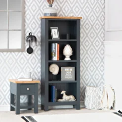 Salisbury Blue Painted Oak Small Narrow Bookcase