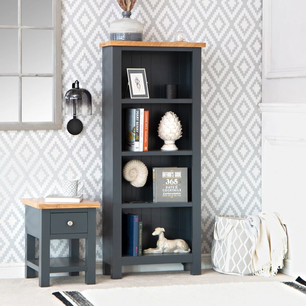 Salisbury Blue Painted Oak Small Narrow Bookcase 1 Salisbury Blue Painted Oak Small Narrow Bookcase
