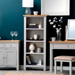 Salisbury Grey Painted Oak Small Narrow Bookcase