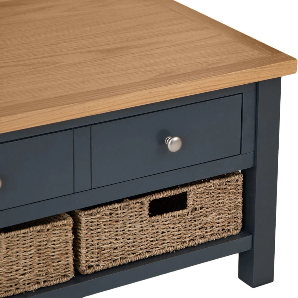 Salisbury Blue Painted Oak Coffee Table With Wicker Baskets 9 Salisbury Blue Painted Oak Coffee Table With Wicker Baskets - Image 9