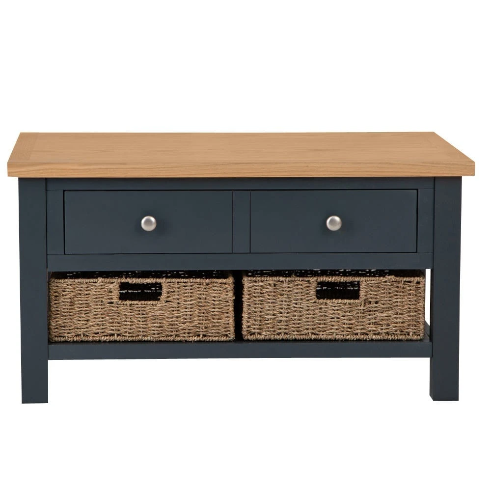 Salisbury Blue Painted Oak Coffee Table With Wicker Baskets 12 Salisbury Blue Painted Oak Coffee Table With Wicker Baskets - Image 12